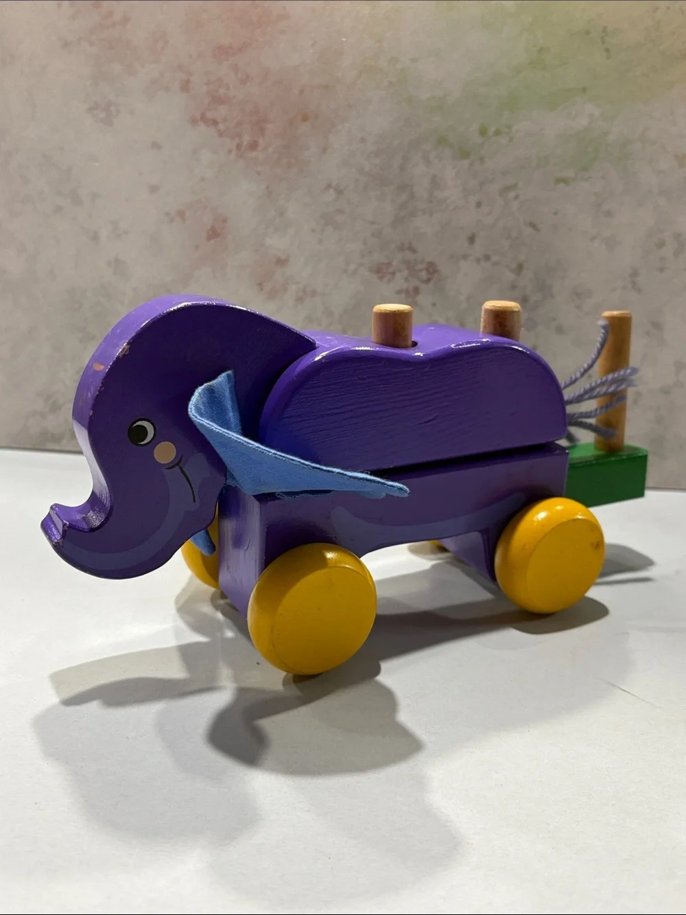 Vintage 1990’s Mellisa And Doug  Purple two piece wooden elephant pull toy
